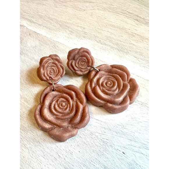 Earrings Statement Earrings Handcrafted Artwork Rose Gold Floral - Picture 6 of 6